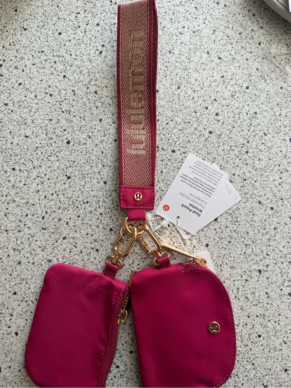 lululemon athletica Pink Double Zip Wristlet Strap Pouch Set